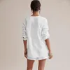 Women's Sleepwear 2023 Summer Pajamas Double Layer Gauze Long Sleeve Shorts All Cotton Air Conditioned Suit Fashion White Home Set V-neck