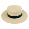 Boinas, sombrero de copa redondo, paja plana, para viajes de verano, parasol, playa, gorras de ala grande para hombres