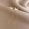 Kolczyki Dangle Elegent Butterfly Długie frędzle Linia ucha dla kobiet Koreańska słodka temperament Pearl Drop Jewelry