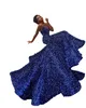 Sparkly Royal Blue Plus Size Mermaid Evening Dresses Sweetheart Sequined Sweep Train Formal Wear Celebrity Birthday Special Occasion Second Reception Prom Dress