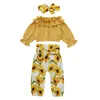 Set di abbigliamento 1-4Y Toddler Baby Girl Abbigliamento manica lunga Ruffle Top Girasole Pantaloni Fascia Abiti Autunno