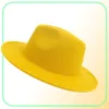 Modna żółta niebieska patchwork wełna Feel Fedora Hats for Men Women 2 -Tone Hat Ince Color Dress Hat Panama Jazz Trilby Cap1821624