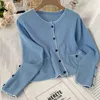 Women's Knits Women Knitted Cardigans Sweater Jacket 2023 Autumn Long Sleeve Slim Coat Casual Button O-Neck Solid Female Sunscreen Tops