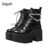 Botas Gdgydh Couro Envernizado Gótico Botas Pretas Femininas Salto Sexy Corrente Salto Chunky Botas Plataforma Feminino Estilo Punk Botas Ankle Boots Zíper J230803