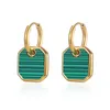 Boucles d'oreilles créoles acier inoxydable Zircon pierre vert Malachite étiquette délicate mode ronde bijoux cadeaux pour les femmes