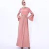 Vestuário étnico Muçulmano Vestido Moda Ramadã Plissado Islâmico Trompete Manga Longa Abaya Dubai Turquia Presente Cinto Donsignet