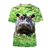 Camisetas masculinas 2023 verão casual moda divertida hipopótamo camiseta estampada em 3D street top camisa de manga curta na moda solta