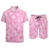 Tracksuits voor heren roze en witte stropd kleurstof Men stelt marmeren print casual shorts strand shirt set Hawaii grafisch pak korte mouws extra grootte