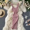 Casual Dresses Summer Knit Strapless Camis Midi Dress Girls High Waist Slim Plain Bodycon Long For Women