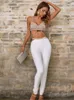 Calça Feminina de Duas Peças Moda Feminina Verão Sexy Cristal Diamodns Bege Branco Bandagem Conjunto 2023 Celebrity Designer