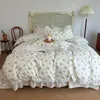 Set di biancheria da letto 100 cotone vintage motivo floreale francese principessa 4 pezzi set volant gonna letto trapunta copripiumino lino federa 230802