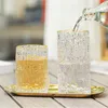 Wine Glasses Ins Bark Pattern Gold Rim Glass 290ml 340ml Cold Drink Beverage Tumbler Nordic Restaurant Juice Coffee Water Cup Milk Drinkware