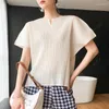 Women's T Shirts T-Shirts Summer Clothing 2023 Split Small V Neck Short Sleeved Solid Colour Loose Stretchable Miyake Pleated Tee Top