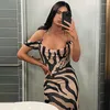 Casual Dresses 2023 Off Axla Zebra Print Maxi Dress Criss Cross Backless Long Beach Women Summer Elegant Party Skinny