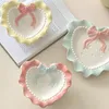 Ciotole INS Wind Bowl Plate Cute Wave Edge Bow Knot Love Dot Ceramic Lace Tableware Girl Heart Home Rice Dessert