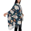 Lenços personalizados estampados vintage flor nacional japonesa crisântemo longa franja cachecol feminino antifrio