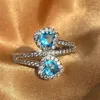 Wedding Rings Luxury Female Heart Ring Trendy Round Silver Color For Women Charm Blue Zircon Stone Engagement Jewelry