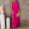 Vestidos casuais 2023 verão feminino cetim manga lanterna um ombro bodycon roupas femininas elegante rosa clube festa escritório vestido midi