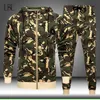 Herrspåriga Camo Men Tracksuit Hooded Ytterkläder Hoodie Set Mens Autumn Winter 2 Pieces Hooded Jacket+Pants Mane Casual Tracksuits Sportwear J230803