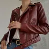 Femmes en cuir coréen Streetwear mode vin rouge court veste en cuir synthétique polyuréthane femmes Vintage mince à manches longues moto motard printemps décontracté