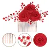 Bandanas Red Hair Plug Bride Comb Pearls Flowers Women Bridal Side Wedding Accessories Brides