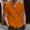 Mannen Casual Shirts Y2K Retro Stijl Zomer Katoen Linnen Shirt Mock Hals Effen V-hals Korte Mouw Losse Top Knappe AMERIKAANSE Maat