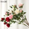 Decorative Flowers 3pcs Artificial Silk Rose Pink Long Branch 5 Heads Flores For Wedding Decoration Home Garden Christmas Decor Accessories