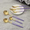 Set di stoviglie Set di posate per coltelli e forchette per uso domestico in acciaio inossidabile 304 semplice oro viola