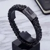 Pulseiras de link de alta qualidade moda masculina punk corrente bizantina aço inoxidável duplo preto joias geométricas