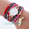 Orologi da polso 100 pz/lotto 918459 Fashion Lady Wrap Around Orologio Foglia Ala Ciondolo In Pelle Al Quarzo Eleganza Orologio Da Polso