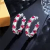 Charm Designer Hoop Earring for Woman Party Red Triangle AAA Cubic Zirconia Diamond Silver Bridal Luxury Wedding Earrings Jewelry Gift