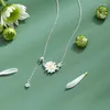 Pendentifs 925 Sterling Silver Flower Collier Doux Coréen Tendance Choker Chrysanthème Pendentif Brthay Fine Jewelry Cadeau Pour Femme