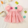 Kız Elbiseler 0-3 yaşındaki bebek elbisesi 3D Üç Boyutlu Çiçek Büyük Yuvarlak Boyun Kısa Knolu Koyalı Düz ​​Renk Konforlu Günlük Plaj