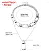 Correntes 634C Punk Oco Colar De Metal Pingente Geométrico Quadrado Simples Clavícula Dupla Camada Gargantilha Jóias
