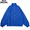 Men's Jackets Men Hip Hop Streetwear Reflective Striped Jacket Coat Zipper Up Jacket Windbreaker Harajuku Thin Jacket Sports Black Blue 230803