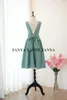 Party Dresses Green V Back Homecoming Dress With Sash Bow Simple Elegant Modest Graduation