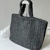 Bolso de viaje de lujo rafia Compras Playa bandolera Bolsos Mujeres Letras bordadas tote moda Verano pequeño 24 cm Bolso tejido de paja 1846