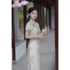 Vêtements ethniques femmes manches courtes Cheongsam robes de soirée Vintage Style chinois traditionnel lin Qipao robe de soirée