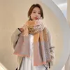 Южнокорейские шарфы Женщины Осень и Зимняя Новая версия теплый решетчатая платка с длинной гонкой Tiktok Live трансляция