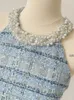 Work Dresses 2023 Summer Korean Tweed Beading Patchwork Casual Zipper Camisole Women Vest Sexy Slim Hip Skirt Two Piece Suit Fashion