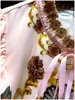 2023 estate rosa stampa floreale cravatta a nastro abito bowknot manica corta girocollo doppie tasche abiti casual al ginocchio A3Q122153