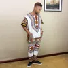 Etnische Kleding Wit Pak Dashiki Gedrukt Afrikaanse Boheemse Mode Top En Broek Zak Set Met Korte Mouwen Voor Heren237K