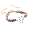 Braccialetti con ciondoli Bracciale intrecciato a forma di amore con elettrocardiogramma in acciaio inossidabile scavato in pietra naturale a doppio strato per donna