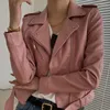 Ropa informal coreana de cuero para mujer, chaqueta corta de PU de color rojo vino a la moda para mujer, chaqueta Vintage ajustada de manga larga para motociclista, informal de primavera