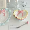Ciotole INS Wind Bowl Plate Cute Wave Edge Bow Knot Love Dot Ceramic Lace Tableware Girl Heart Home Rice Dessert