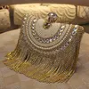 Shoulder Bags Rhinestones Tassel Clutch Diamonds Beaded Metal Evening Chain Messenger Purse for Wedding Bag 230426