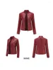 Giacca da moto a maniche lunghe da donna in pelle da donna stile autunno e inverno puro colore casual tendenza semplice cappotto sottile