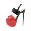 Sandals Black High Quality Patent Leather Women Platform Fashion Open Toe Ankle Buckle Strap Stiletto Heels Shoes 220232