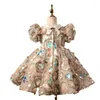 Kız Elbiseler Bir yaşındaki elbise Prenses 2023 Çocuk Sequins Walk Show Flower Boy Host Piyano Performansı