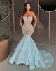 Elegant Sky Blue Mermaid Evening Dresses Sequins Beads Crystal Formal Party Prom Dress Red Carpet Long Dresses for special occasion